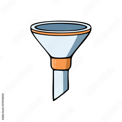 Cartoon funnel illustration representing a sales funnel filtering and data conversion process