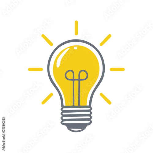 Stylized lightbulb emitting rays of light embodying innovation, creativity, and the birth of new ideas in conceptual representation