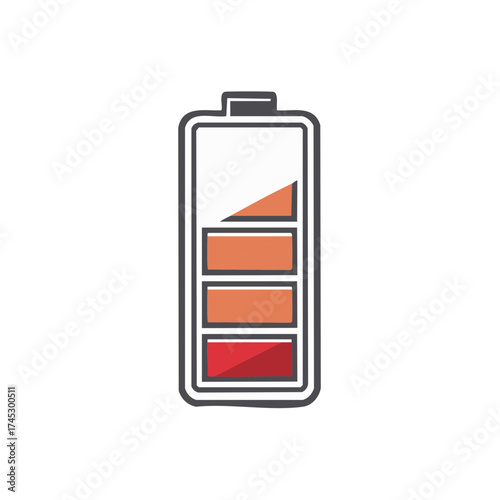 Low power battery charge indicator icon with a red warning level