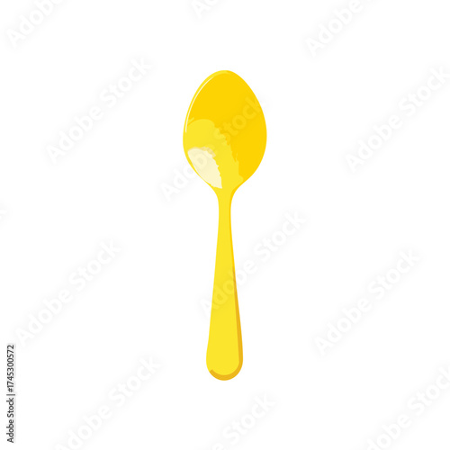 Bright yellow glossy spoon icon for kitchenware and dining utensil designs