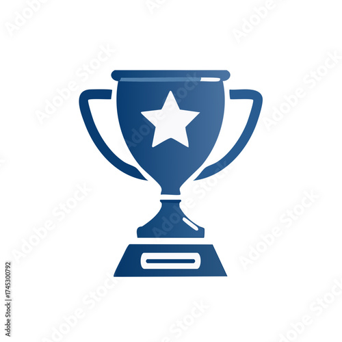Blue trophy cup with star. Winner achievement concept, competition award