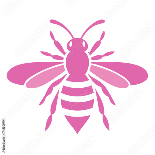 Cute pink honeybee logo icon with striped body, a stylized flat vector graphic