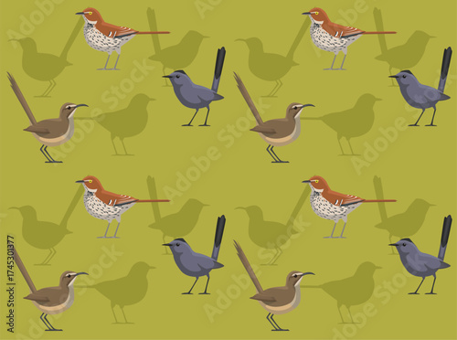 Bird Thrasher Catbird Cartoon Character Seamless Wallpaper Background