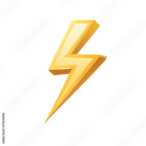 Glossy yellow lightning bolt 3D icon symbolizing energy power flash and electricity