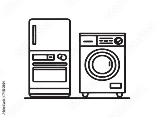 Home appliances icon 2D vector line art in a clean minimalist style