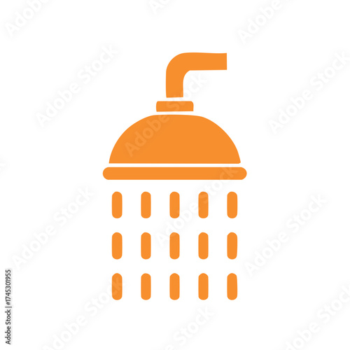 Bathroom Shower Head with Flowing Water Illustration in Orange Color