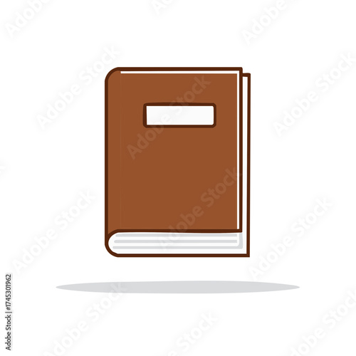 Isolated brown hardcover book with blank label for title - reading, studying, and library concept