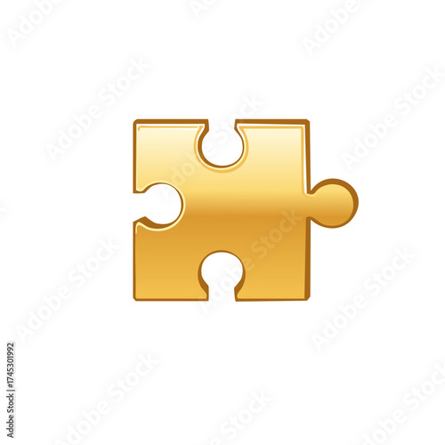 A single golden puzzle piece represents completion, connection and solution in a conceptual design for strategic thinking and problem solving.
