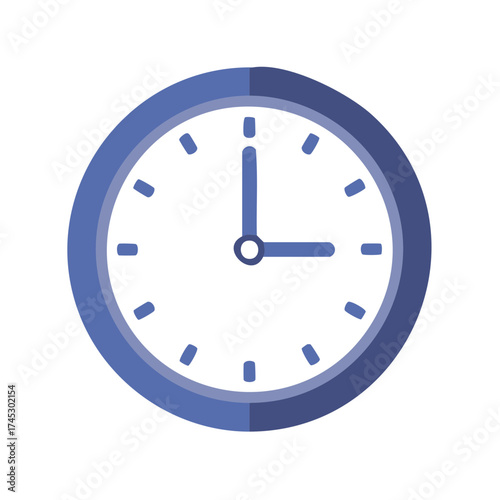 Simple analog clock face with blue rim and simple hour and minute hands at three o'clock