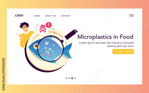 Vector Illustration of Microplastics Contamination in Fish
