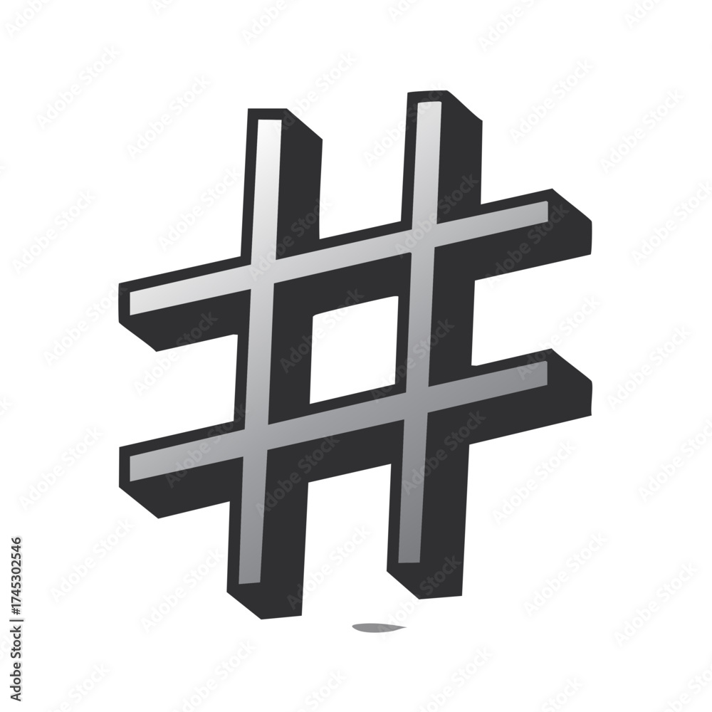 Obraz premium Three Dimensional Dark Hashtag Symbol Illustration Isolated
