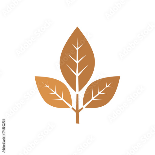 Elegant brown leaves icon symbolizing organic growth, sustainable agriculture, autumn harvest, or natural products.