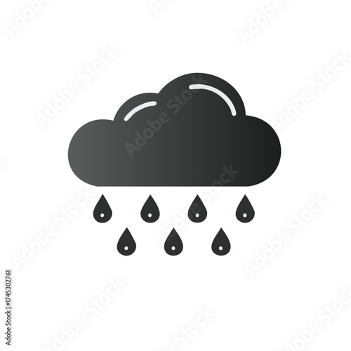 Monochromatic Cloud Icon with Falling Raindrops Representing Weather and Climate