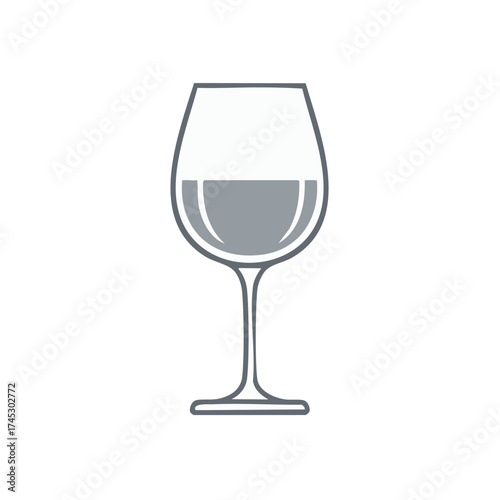 Simple graphic outline of a wine glass filled with liquid and set against a white background