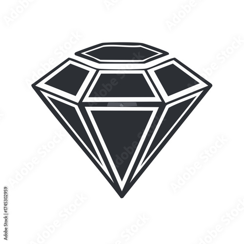 Black and white diamond icon with bold outline isolated vector illustration