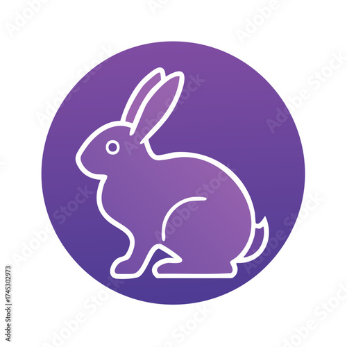Stylized white rabbit icon with gradient purple circle background simple minimalist design