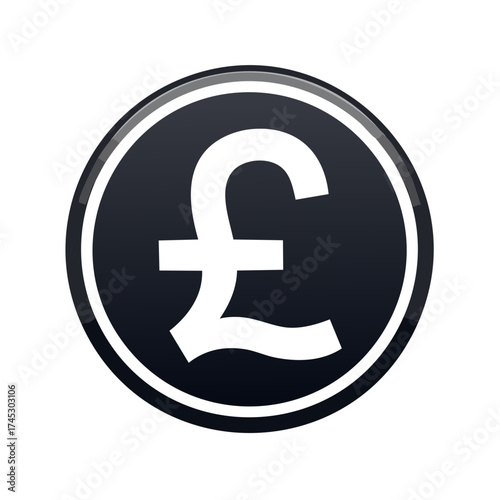 Pound sterling currency symbol, black coin with the GBP sign, money, finance, value and investment concept