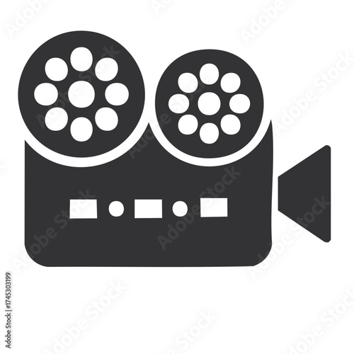 Vintage film camera vector icon. Movie industry equipment. Cinema recorder device for video production in flat style.