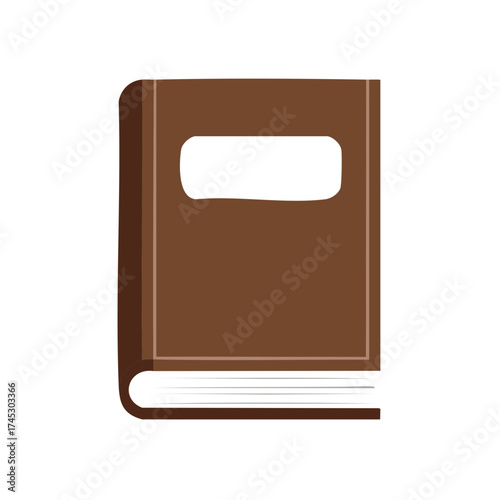 Illustration of a brown book with a white rectangle for text on the cover