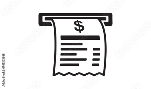 Receipt with dollar sign isolated on white background