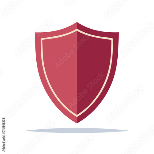Red flat design shield icon symbolizing security protection and safety for digital concepts
