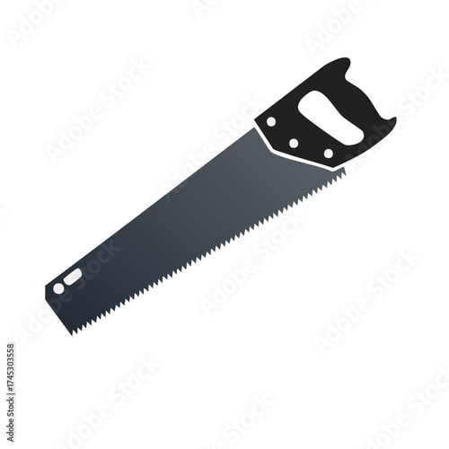 Hand Saw Illustration: Carpenter's Tool with Saw Blade and Black Handle
