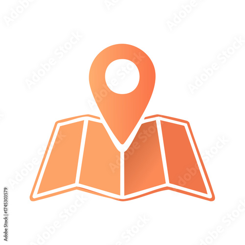 Orange map and location pin icon graphic design for navigation and travel concepts