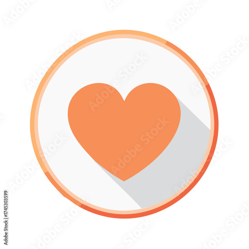 Orange heart symbol inside circle with soft shadow, design element illustration.