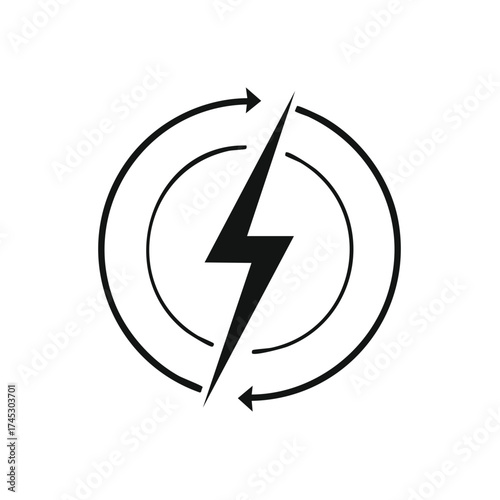 Dynamic energy icon showing a lightning bolt within a circular arrow loop for renewable power