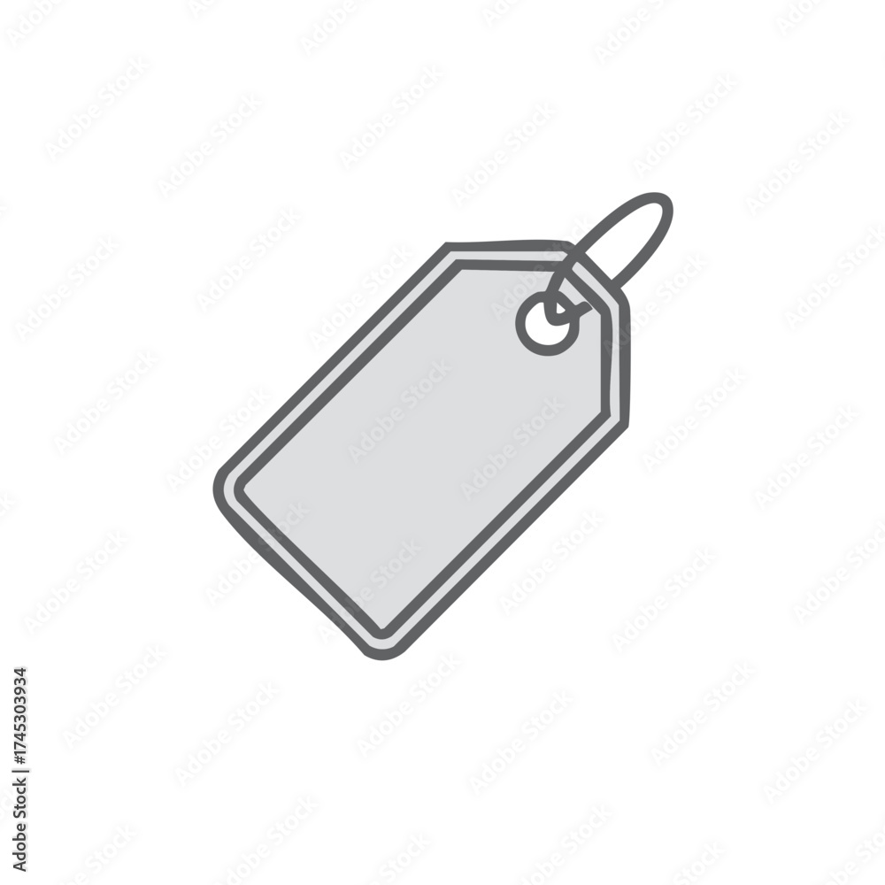 Fototapeta premium Minimalist hand-drawn price tag icon. Blank grayscale shopping label for retail and sale concepts.
