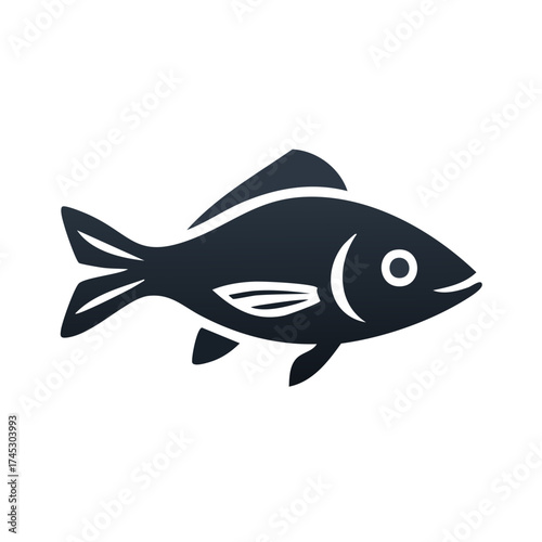 Stylized Freshwater Fish Illustration, Simple Icon of Common Fish with Fins and Eye