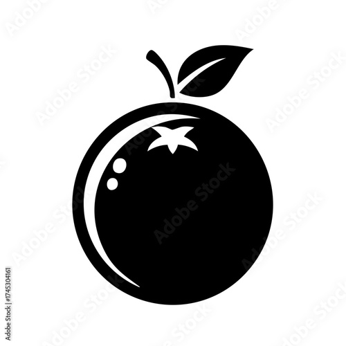 Stylized Black and White Orange Fruit Graphic Icon with Leaf
