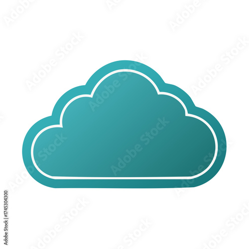 Teal Cloud Shape Illustration with White Outline, Digital Weather Symbol
