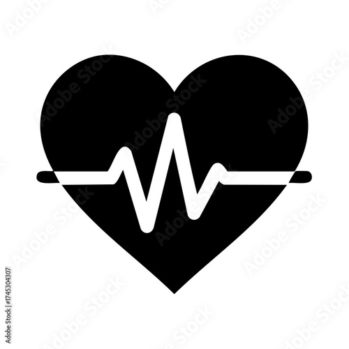 Black heart icon featuring a white heartbeat pulse line, a universal symbol for medical health