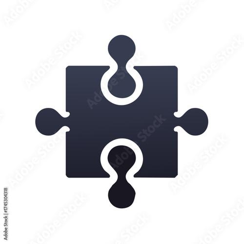 Stylized dark gray puzzle piece icon symbolizing solution problem solving and connection