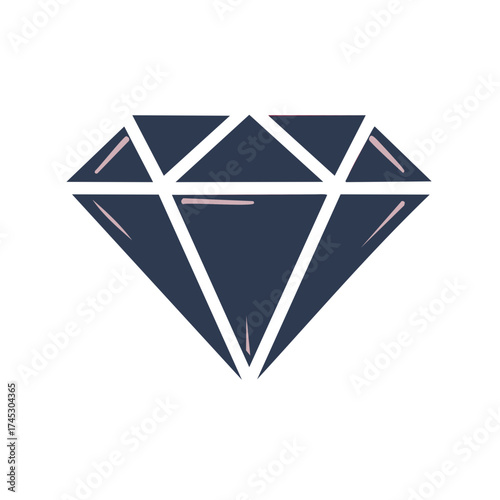 Stylized Dark Blue Diamond Gemstone with Pink Accents
