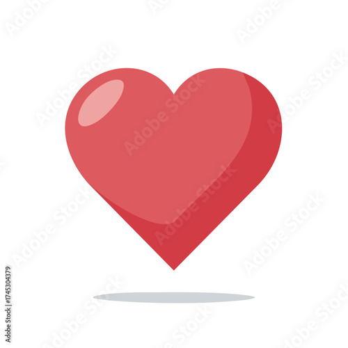 Vibrant red heart icon illustration with a subtle shadow symbolizing love affection and romance
