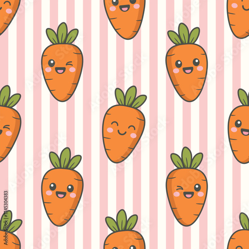 Kawaii Carrot and Pink Stripe Seamless Pattern for Fabric and Textile