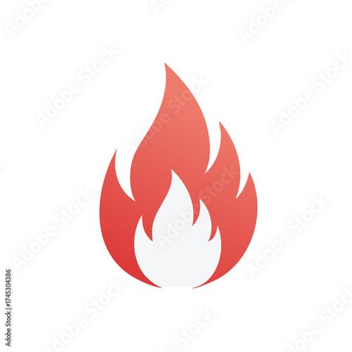 Bold red gradient fire flame icon symbol vector illustration representing heat energy danger