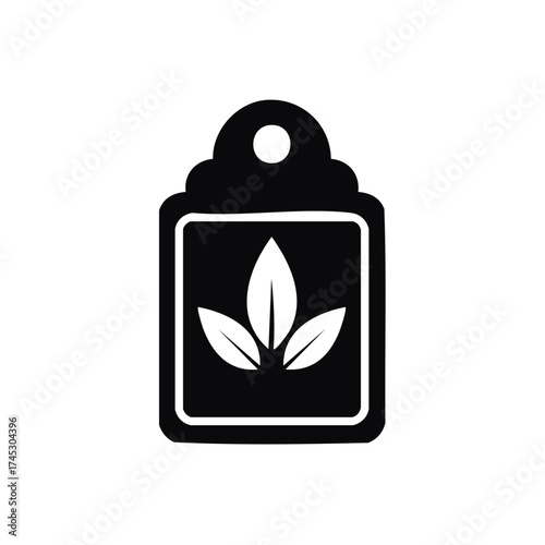 Simple Black Icon of Seed Packet with Leaves Design on White