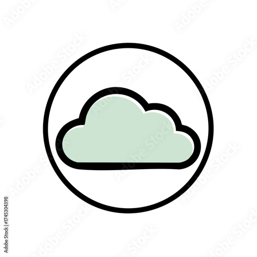 Cloud icon illustration, a green cloud shape within a black outlined circle.