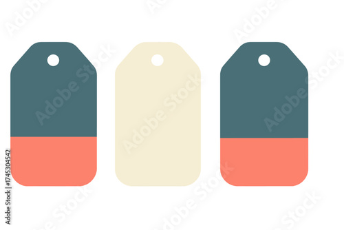 Three blank price tags or labels in a modern color palette for retail and design projects