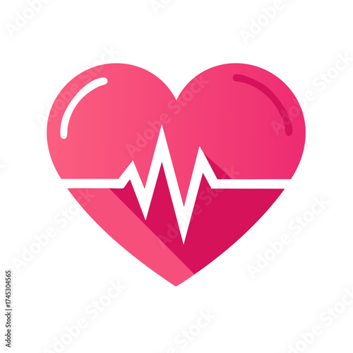 Vibrant Pink Heart with Heartbeat Pulse Line for Health and Medical Concepts