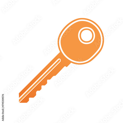 Simple Orange Key Icon Isolated on White Background For Access and Security Concepts
