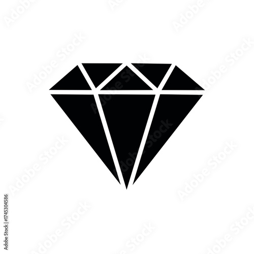 Elegant black diamond symbol with geometric facets perfect for luxury and premium design