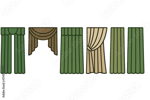 Decorative window curtains and fabric treatments in various colors and styles