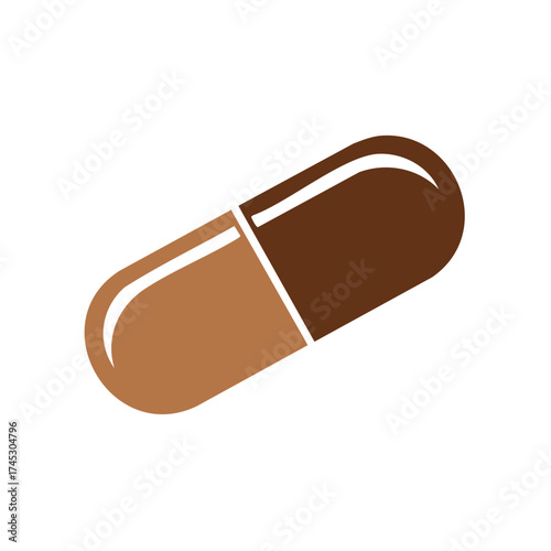 Stylized brown medicine capsule health care vitamin supplement icon