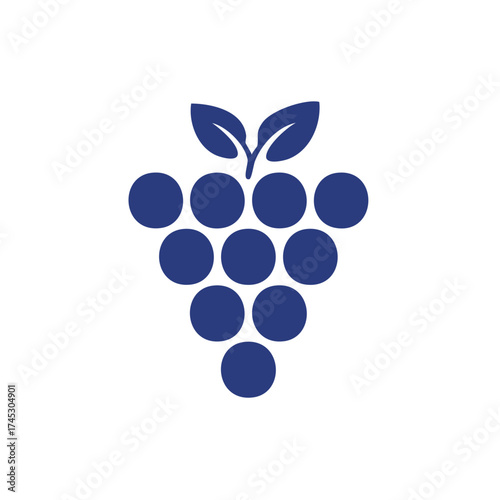 Vector illustration of a blue grape bunch with leaves on white background.