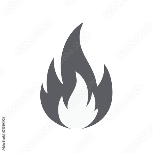 Graphic Icon Depiction of Fire Flames with Gray Outline and White Center Emitting Warmth