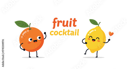 A happy orange and a cheerful lemon are having fun together.